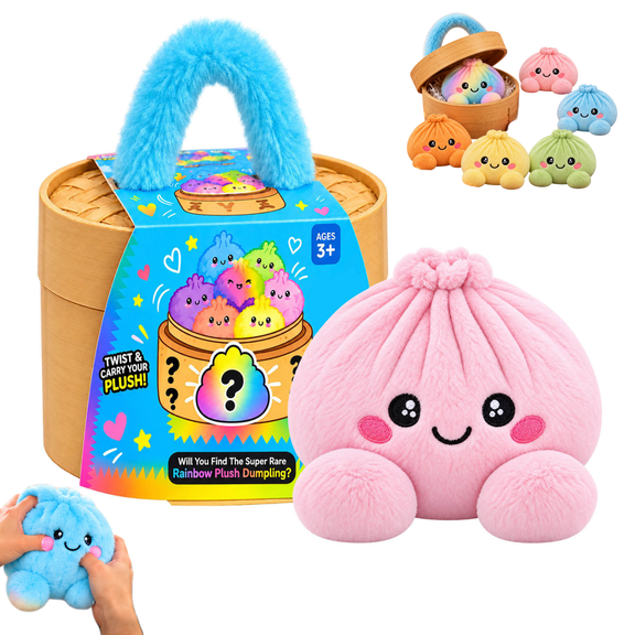 2026 Mystery Rainbow Plush Dumpling Squishy, Cute Stuffed Dumpling Squishies Plushies Fidget Toy, Christmas Collectible Stress Relief Soft Toys Gift with Simulated Steamer & Fuzzy Handle