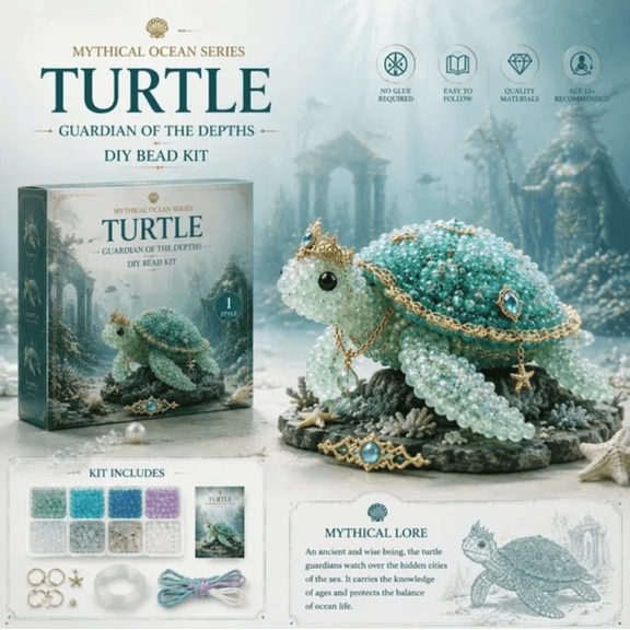 2026 Mythical Ocean DIY Bead Kit, 3D Beaded Sea Animal Craft Kit with Glass Beads and Pattern Guide, Underwater Bead Embroidery Set for Beginners and Craft Lovers Turtle