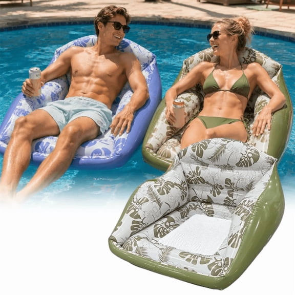 2026 NEW 3-in-1 Inflatable Pool Lounge Chair, Inflatable 3-in-1 Lounge Chair Pool Float, Foldable Lazy Lounger with Cup Holder, Outdoor Games for Parties Summer Vacation