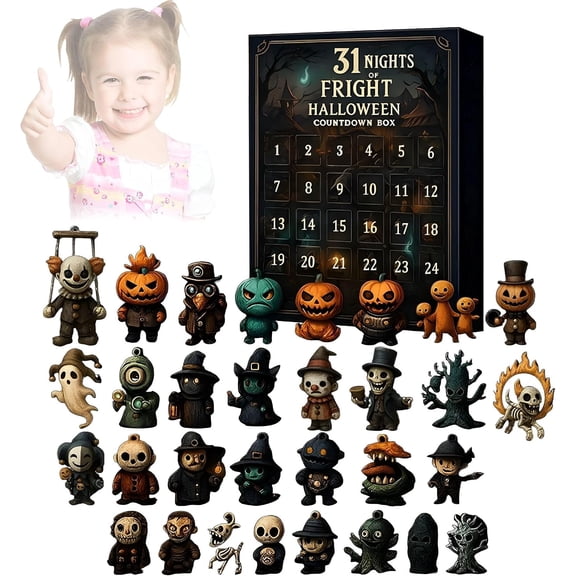 2026 NEW 31 Nights of Fright, Halloween Countdown Box with Figurines, Halloween Advent Calendar Gift Box, Hanging Charms & Mini Decorations Halloween Ghost Pumpkin Party Favors