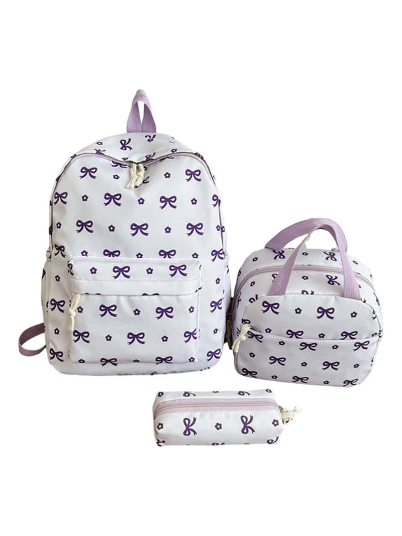 2026 NEW Bow Backpack 3-Piece Set Cute College Laptop Rucksack for Women Fashion Travel Daypack Back-to-School(04_Purple,One Size)