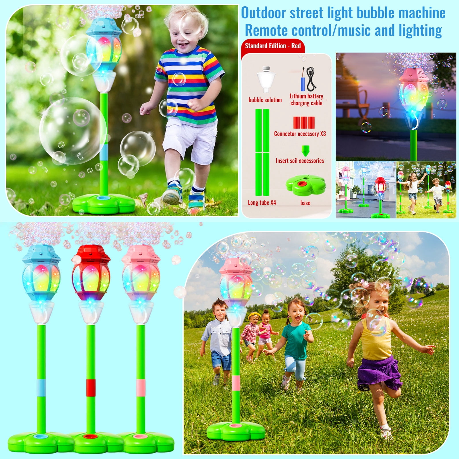 2026 NEW Bubble Machine with Light & Music, Rechargeable Outdoor Summer Bubbles Toys for Kids & Adults, Bubble Blower and Wand Toy, Birthday Christmas Party Gifts for Toddlers Teens Blue A11