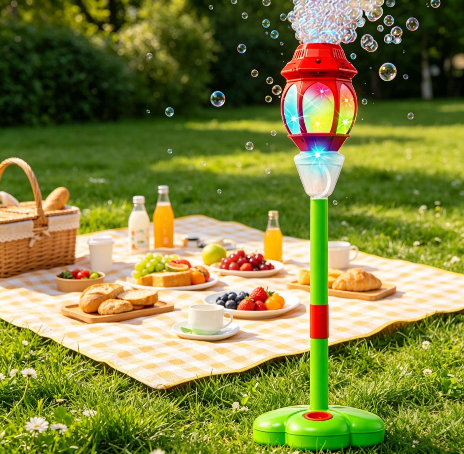 2026 NEW Bubble Machine Stand - 2025 Upgraded Automatic Bubble Blower, Rechargeable Standing Bubble Maker with LED Lights, Perfect for Weddings, Graduation, Outdoor Gatherings Red A19