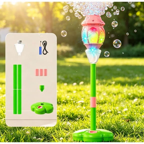 2026 NEW Bubble Machine Stand - Height Adjustable Bubble Machine with Remote Control, Light-Up Bubble Blower for Parties, Christmas, New Year, Family Fun Pink A20