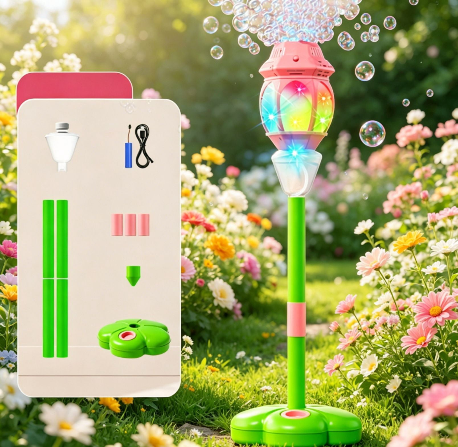2026 NEW Bubble Machine Stand&nbsp;- Portable Street Lamp Design, Automatic Bubble Blower with Light for Backyard, Lawn, and Garden Entertainment Bubble Machine Pink A13