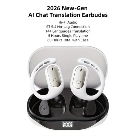 2026 NEW-Gen AI Translator Earbuds- 144-Language Real-Time Translation, AI Chat Assistant, 60H Battery, Open-Ear TWS Hi-Fi Headphones for Running Travel, Study Abroad, Back to School, Business, Work