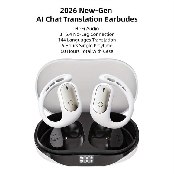 2026 NEW-Gen AI Translator Earbuds- 144-Language Real-Time Translation, AI Chat Assistant, 60H Battery, Open-Ear TWS Hi-Fi Headphones for Running Travel, Study Abroad, Back to School, Business, Work