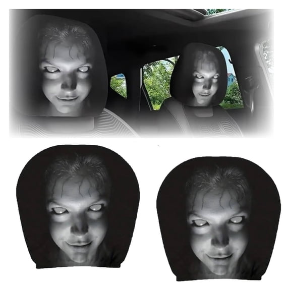 2026 NEW Ghost Face Headrest Covers for Cars, 2/4PCS Scary & Funny Cartoon Car Headrest Covers, Spooky Auto Head Rest Protector with Ghost Face Mask Design(a-2pcs)
