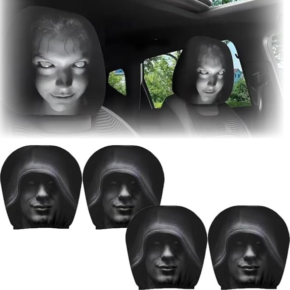 2026 NEW Ghost Face Headrest Covers for Cars, 2/4PCS Scary & Funny Cartoon Car Headrest Covers, Spooky Auto Head Rest Protector with Ghost Face Mask Design(b-4pcs)
