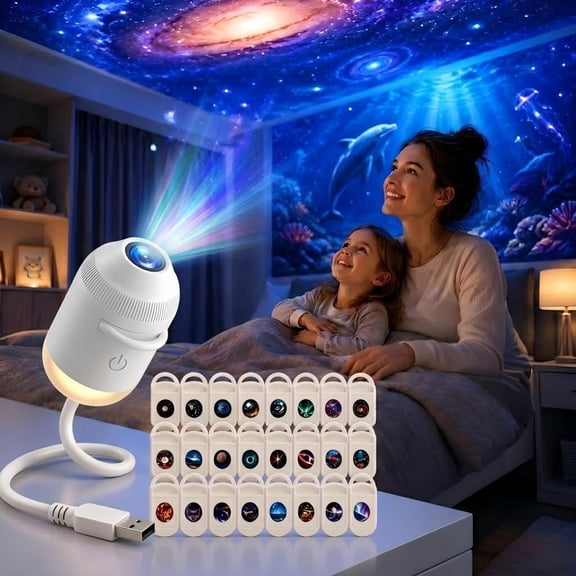 2026 NEW HD Smart Dynamic 5D Holographic Night Light Projector, 2-in-1 Galaxy Star & Ocean Ceiling Projector with 3 HD Films, 360° Flexible USB Powered Ambient Light for Bedroom & Room Decor