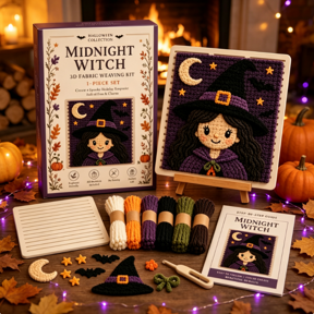 2026 NEW Halloween Fabric Weaving Kit, Soft Textured Dimensional Art Making Set, Complete Craft Supplies with Guide and Stand for Adult & Family Halloween DIY Midnight Witch