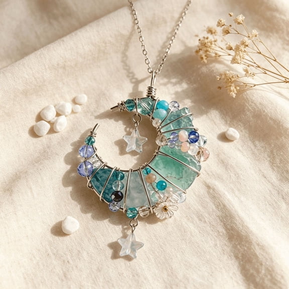 2026 NEW Handmade Crystal Crescent Moon Hanging Ornament, Serene Lunar-Themed Decor Perfect for Birthday & Anniversary