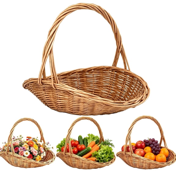 2026 NEW Handwoven Rattan Garden Basket with Handle, Versatile Harvest Tote for Vegetables Fruits Flowers, Rustic Wedding Decor Gift