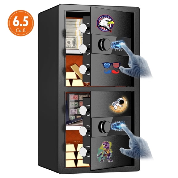 [2026 NEW] Heavy-Duty 2-Door Home Safe, 6.5 Cub Office Safe with Fingerprint Lock & Alarm System for Cash, Documents and Valuables