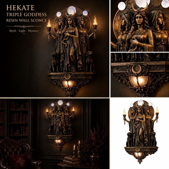 2026 NEW Hecate Triple Goddess Wall Sconce, Retro Gothic Sculpture Wall Lamp, Greek Mythology Statue Light, Vintage Resin Wall Decor for Bedroom Living Room Hallway