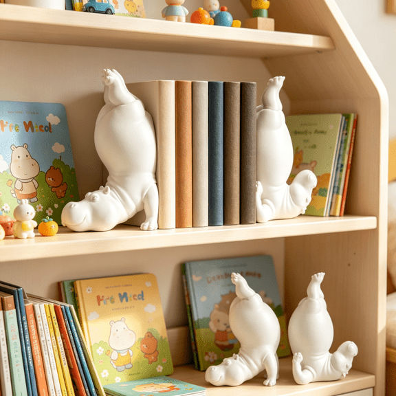 2026 NEW Hippo Bookends, Resin Hippo Bookends for Shelves, Decorative Book Ends Book Holder for Books, Office, Home, Library and Desk Decor 2PCS Hippo Bookends
