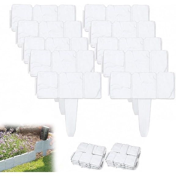 2026 NEW Imitation Stone Garden Fence,Faux Stone Garden Edging Border,Plastic Garden Retaining Edging Fence, Flexible Interlocking Landscape Edging, No Dig Decorative Lawn Border (White,10PCS)