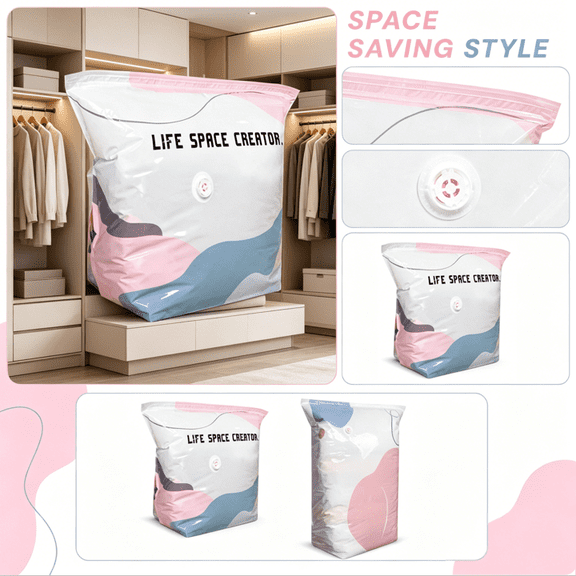 2026 NEW No-Pump Vacuum Storage Bags Press Seal Space Saver Saves 80% Space 3D Compression Design for Clothes Travel Dorm Seasonal Storage Heavy-Duty PE Material