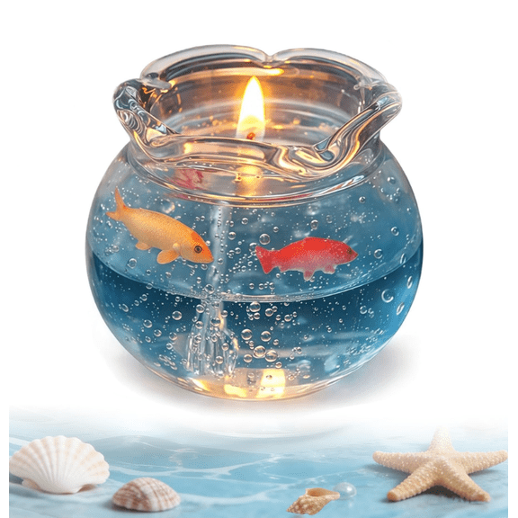 2026 NEW Mini Bubble Fish Tank Candle, Aesthetic Freesia Scented Decorative Candle, Desktop Office Ornament, Ocean Themed Creative Art Piece Blue