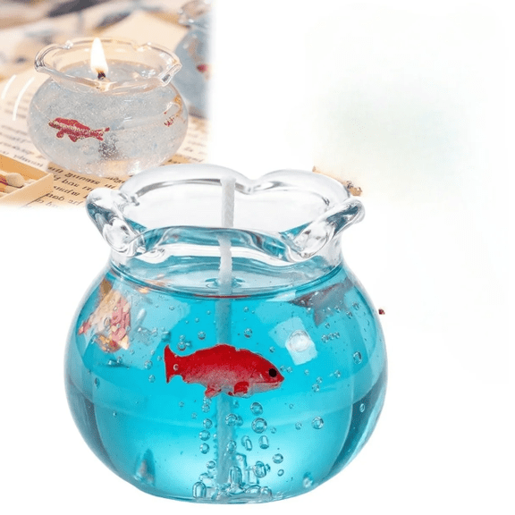 2026 NEW Mini Bubble Fish Tank Candle, Aesthetic Handmade Gel Wax Home Decor, Cute Decorative Candles, Freesia Scented for Trendy Cozy Room Bedroom Gifts Blue