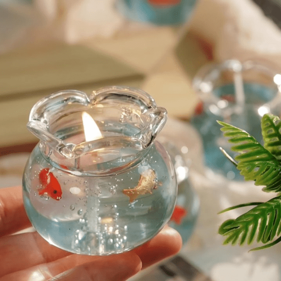 2026 NEW Mini Bubble Fish Tank Scented Candle, Cute Aesthetic Gel Wax Candle with Floating Fish & Bubbles, Ocean Themed, Creative Art Piece for Gifting Blue