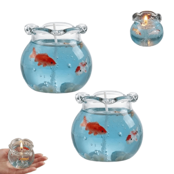 2026 NEW Mini Fish Tank Candle Decor, Aromatherapy Candle with Floating Fish, Handcrafted Gel Wax Candle for Home Living Room Bedroom Cozy Atmosphere Gift 2PCS Blue