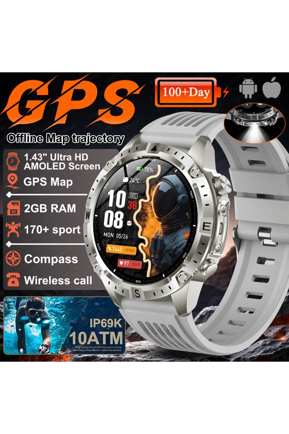 2026 NEW Outdoors Offline Map GPS Smart Watch L1+L2 Dual Band GPS Compass Cycling Run Swim 10ATM Military Smartwatchs