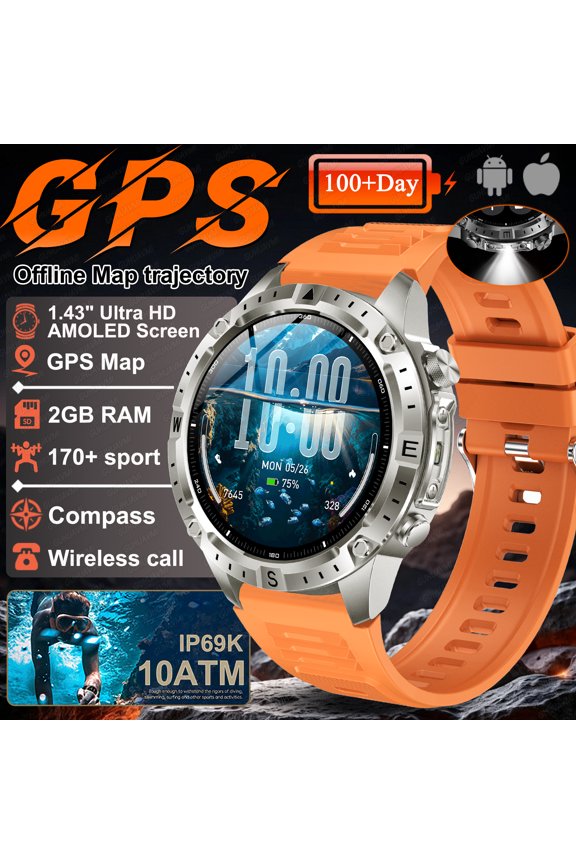 2026 NEW Outdoors Offline Map GPS Smart Watch L1+L2 Dual Band GPS Compass Cycling Run Swim 10ATM Military Smartwatchs