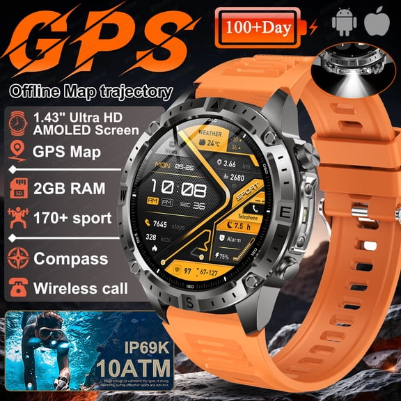 2026 NEW Outdoors Offline Map GPS Smart Watch L1+L2 Dual Band GPS Compass Cycling Run Swim 10ATM Military Smartwatchs