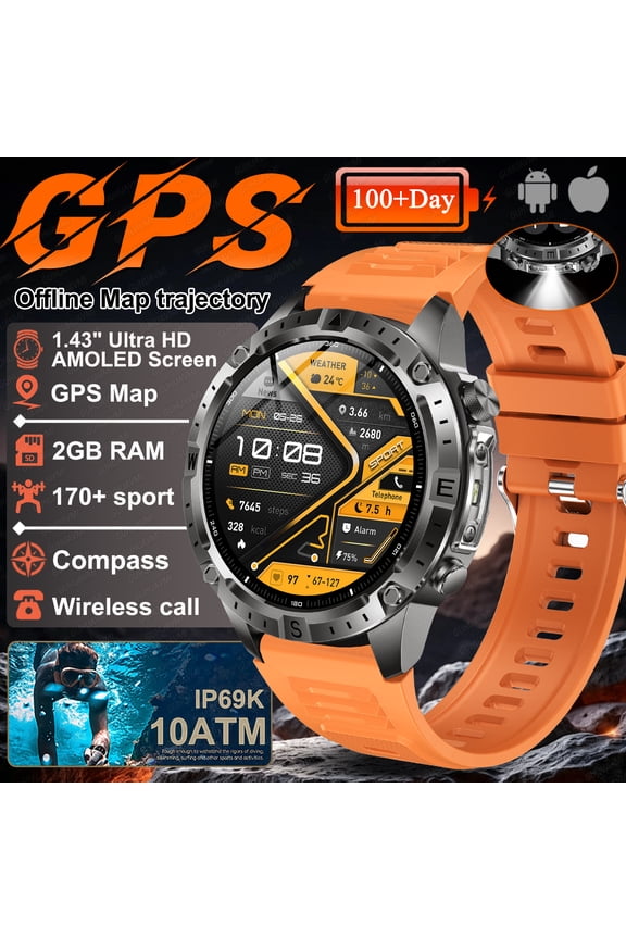 2026 NEW Outdoors Offline Map GPS Smart Watch L1+L2 Dual Band GPS Compass Cycling Run Swim 10ATM Military Smartwatchs