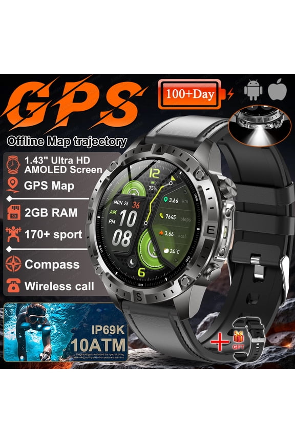 2026 NEW Outdoors Offline Map GPS Smart Watch L1+L2 Dual Band GPS Compass Cycling Run Swim 10ATM Military Smartwatchs