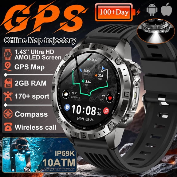 2026 NEW Outdoors Offline Map GPS Smart Watch L1+L2 Dual Band GPS Compass Cycling Run Swim 10ATM Military Smartwatchs