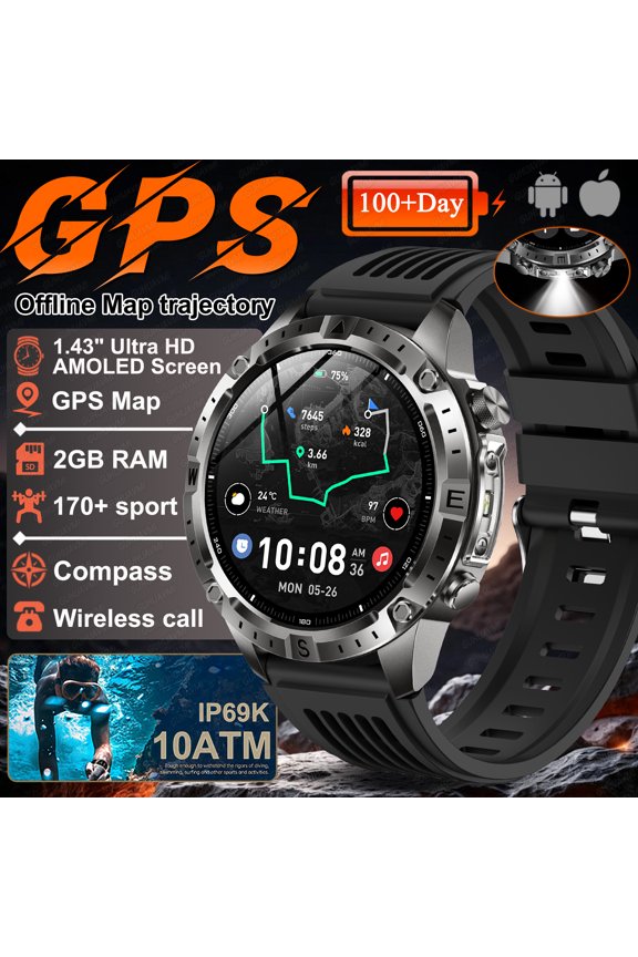 2026 NEW Outdoors Offline Map GPS Smart Watch L1+L2 Dual Band GPS Compass Cycling Run Swim 10ATM Military Smartwatchs