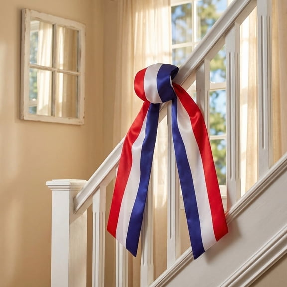 2026 NEW Patriotic Wreath Sash for Front Door, Stars and Stripes Polyester Satin Ribbon, 4.5" x 56" Doorway Bow for Memorial Day July 4th Home Decor