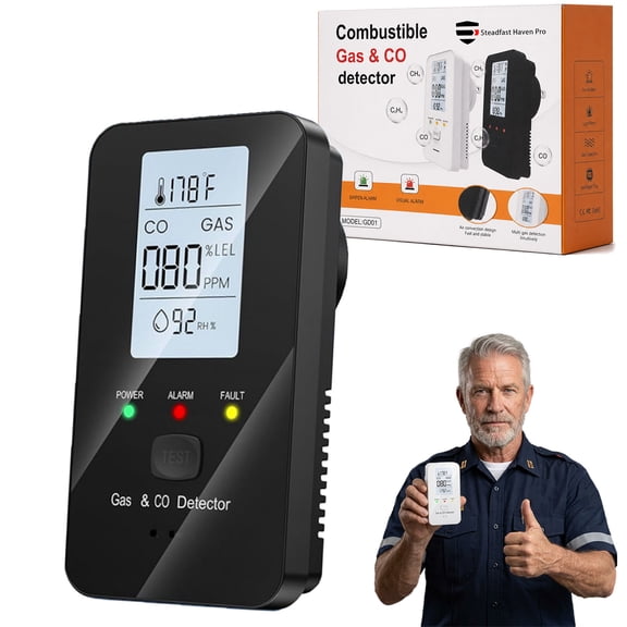 2026 NEW Steadfast Haven CO Detector, 4-in-1 Indoor Status Display, HD Screen, Plug-In Environment Information Device for Home, RV and Hotel