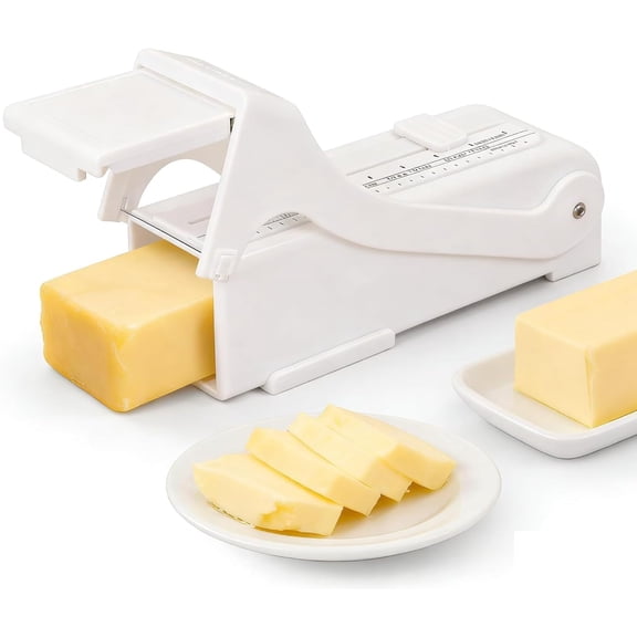 2026 NEW Single-Stick Butter Cutter Dispenser, Butter Slicer Single Stick with Measuring Dispenser and Keeper, One-Click Operation Butter Slicer for Quickly Making Bread Cakes Breakfast (White)