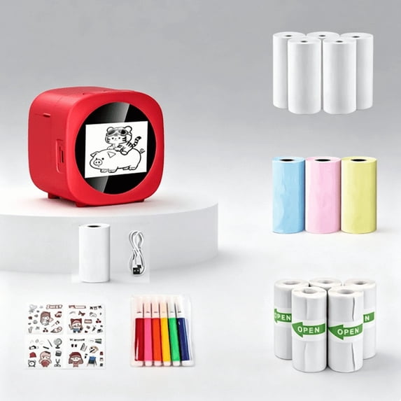 2026 NEW Smart AI Voice Sticker Printer Box, Compact Mini Thermal Label Printer with Clear Display, Inkless Wireless Sticker Maker for Home Office Study & DIY Projects, 8 Rolls Paper