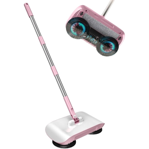 2026 NEW Smart Robot Vacuum Cleaner Mop & Broom,Pink | Manual Push Floor Sweeper, 2 in 1 Hand Push Sweeper and Broom, Non Electric Hard Floor Sweeper for Home Kitchen Office