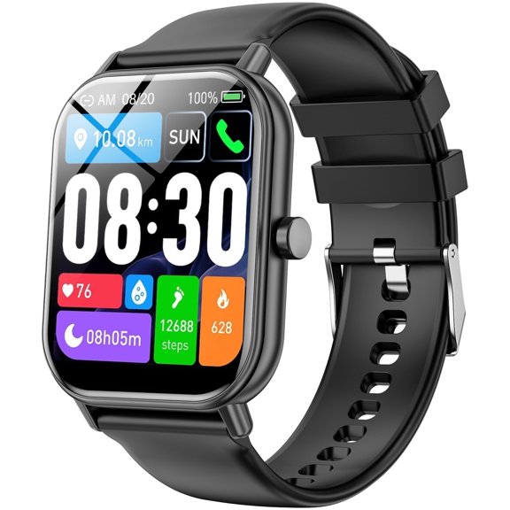 2026 NEW Smart Watch, 1.96''HD Screen SmartWatch for Men Women's, Answer/Make/Message, 100 Sports Modes, IP68 Waterproof Fitness Tracker Compatible with Android and iPhone, Holiday Gifts, Black