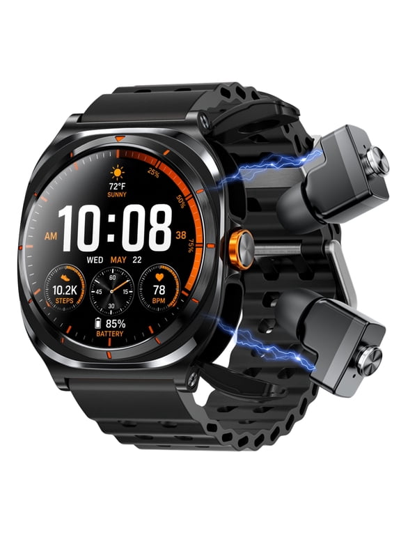 Smart Watch with Earbuds, Bluetooth Smart Watches for Men - Answer/Make/Message, Fitness Tracker, Sleep Monitor, IP67 Waterproof Compatible with Android and IPhone, Holiday Gifts