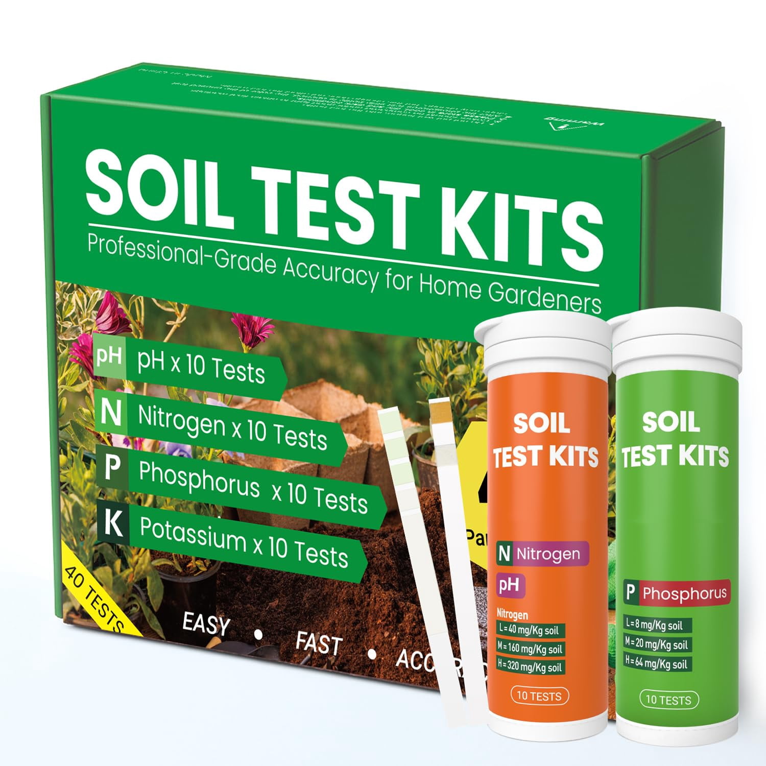2026 NEW Soil Test Kit 4-in-1 for Lawns & Gardens – 40 Tests (pH ...