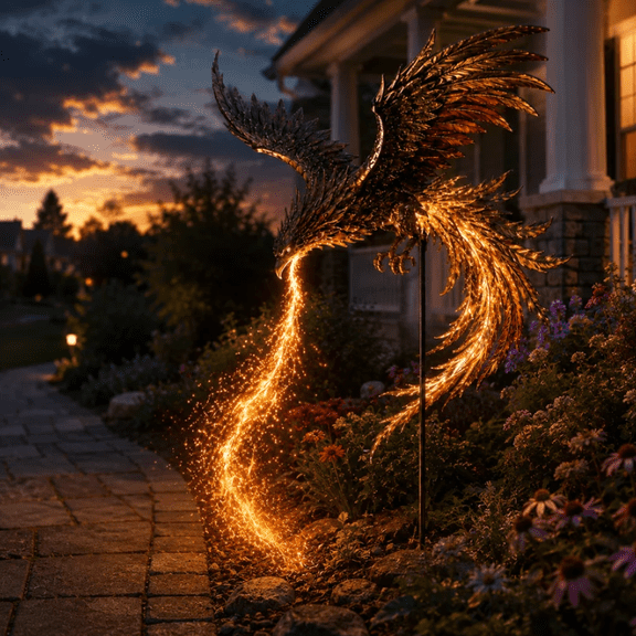 2026 NEW Solar Phoenix Fire Garden Light, Solar Powered Waterproof Outdoor Landscape Stake with Warm Fiery Glow for Garden Path Decor
