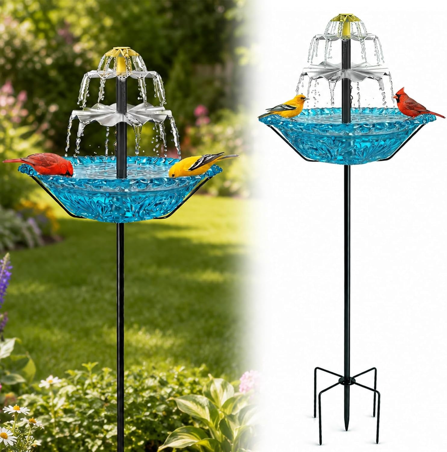 2026 NEW Solar Powered Freestanding Bird Bath Fountain, 31.5in Stake ...
