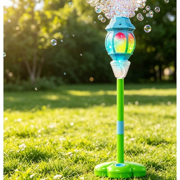 2026 NEW Standing Bubble Machine for Kids, Height Adjustable Up to 37 Inches, Remote Control Automatic Bubble Maker with Light & Music for Birthday Party Gift Blue A15