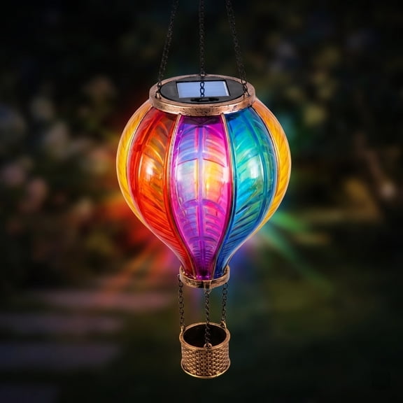 2026 NEW Warm Glow Solar Hot Air Balloon Lantern, Hanging Outdoor Lights with Stained Glass Effect, Unique Patio Garden Tree Decor, IP44 Rated