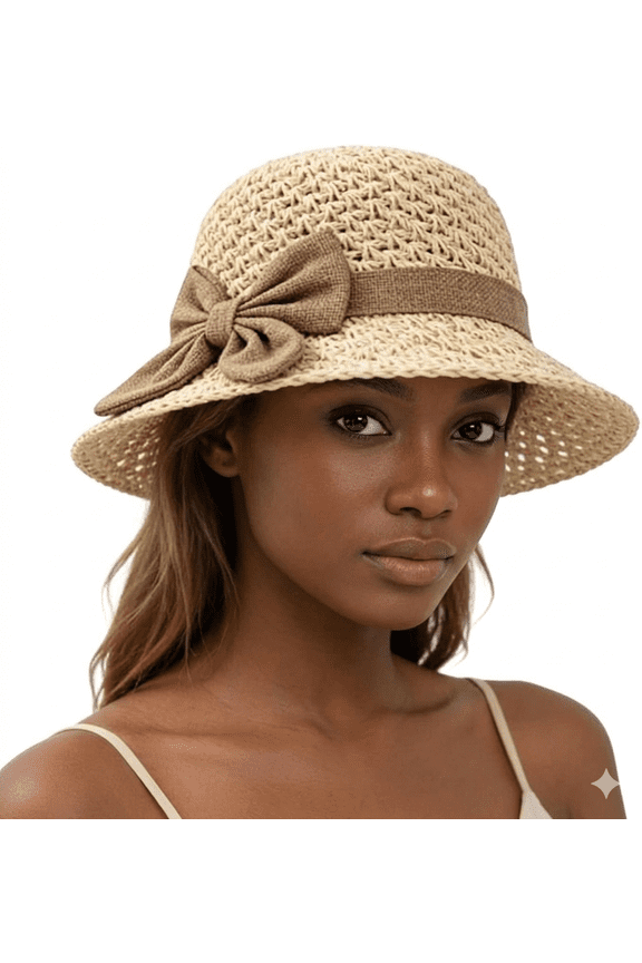 2026 NEW Women’s Foldable Straw Sun Hat with Bow, Wide Brim Floppy Beach Hat, Breathable Woven Summer Travel Bucket Hat, BEIGE