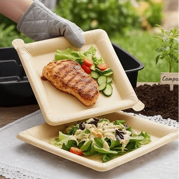2026 NEWCompostable Plates Square Disposable 20 Pack Water-Resistant Non-Stick, Peel-Away Design, Biodegradable Plant-Based for Picnics & Potlucks