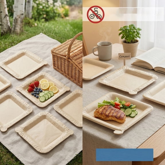 2026 NEWPeel-Away Disposable Square Plates 20 Pack Biodegradable, Non-Stick & Water-Resistant, Compostable Heavy-Duty for Outdoor Gatherings