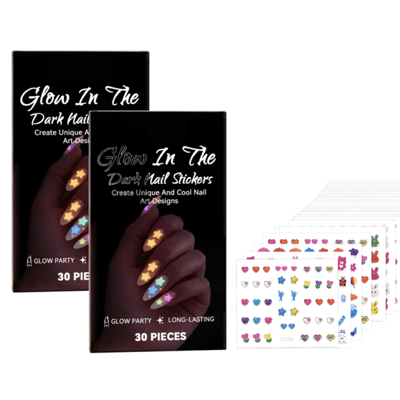 2026 Nail Stickers, Nail Stickers for Nail Art, Night Glow Nail Stickers Set, 30PCS Glow Self-Adhesive Easter Nail Decorations 2PC