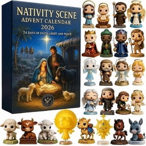 2026 Nativity Scene Advent Calendar, 24 Days of Faith Light Peace, 24Pcs Acrylic Mini Figurine Pendants, Meaningful Religious Countdown Gift for Holiday Season